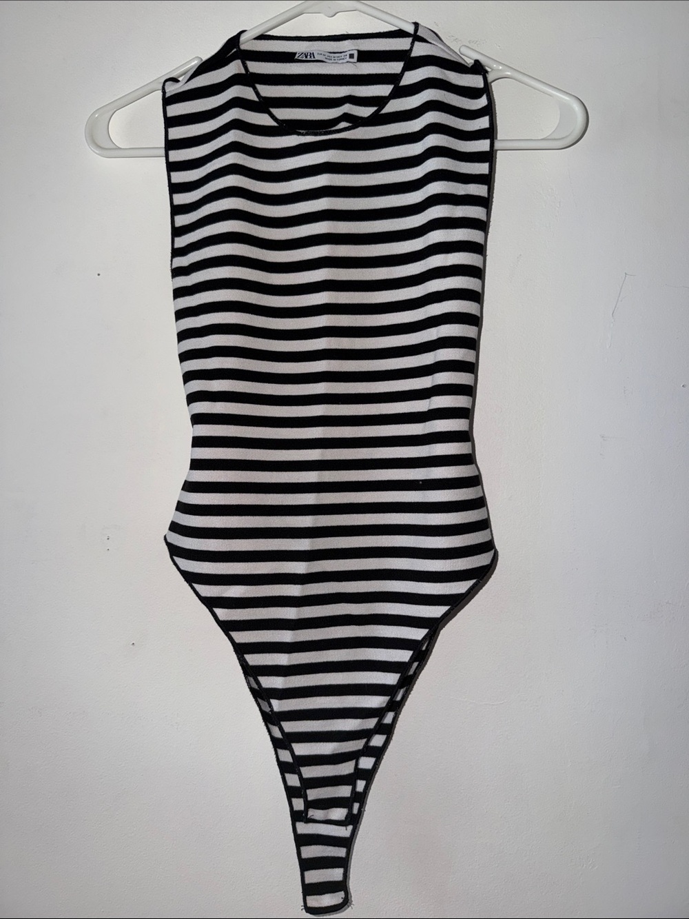 Zara Black and White Striped Sleeveless One-Piece Bodysuit